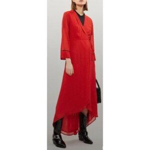 Ganni Sz 4 Small Red Polka Dot Wrap Maxi Dress High-Low NWT